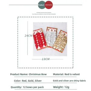 Detailed view of mixed red velvet and gold-silver festive bows for Christmas trees