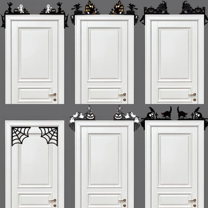 Detail of 6 Halloween black silhouette door frame corner decors including ghosts and castles