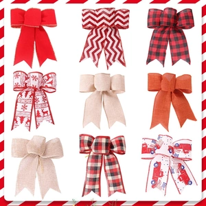 Detail showing a 3x3 grid of various Christmas bows with plaid and snowflake patterns