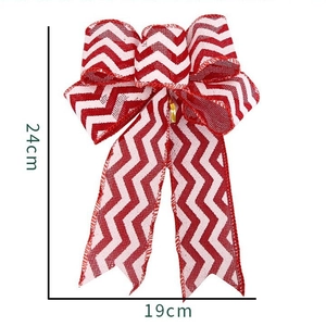 Red and white chevron Christmas bow ornament for tree decoration, 24cm by 19cm size