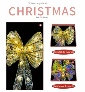 Detail of Christmas DIY ribbon with LED lights featuring star and moon sequin patterns