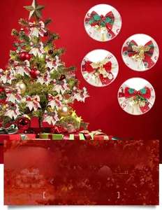 Detailed view of Christmas ribbon bows with bells and festive patterns for tree decor