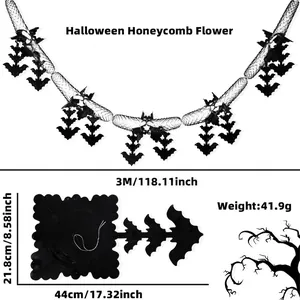 3m Halloween black bat honeycomb garland with detailed size and weight specifications