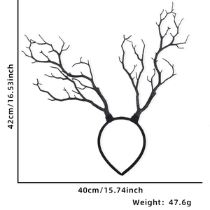 Détail montrant les dimensions du serre-tête branches de cerf noires pour Halloween