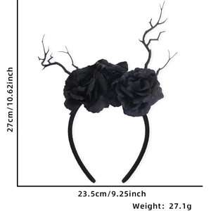 Guide des tailles pour serre-tête d'Halloween avec roses noires et branches gothiques