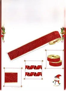 Detailed view of 5cm wide red sequin ribbon with gold borders for Christmas DIY decor