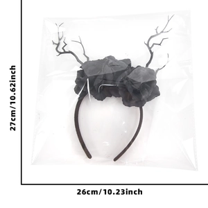 Serre-tête Halloween gothique avec roses noires et bois de cerf de 27cm sur 26cm