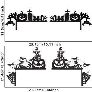 Halloween door corner decor featuring black cats, ghosts, pumpkins, and spider webs