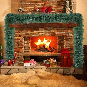 2M green Christmas tinsel garland with snow effect tip for fireplace decoration