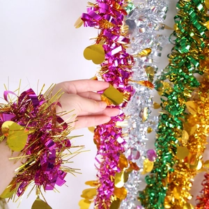 2M Colorful Christmas tinsel garland with heart sequins for wedding party decor