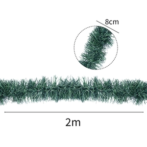 2m x 8cm green Christmas tinsel garland made of dense artificial pine needles for party decor