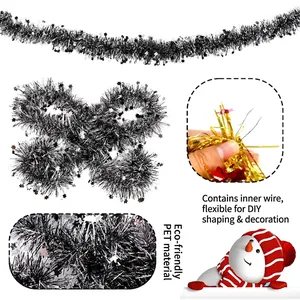 Flexible 2M silver Christmas garland with star sequins and DIY inner wire for tree decor