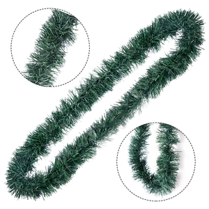 2-meter green Christmas tinsel garland with needle-like fibers for DIY holiday party decor