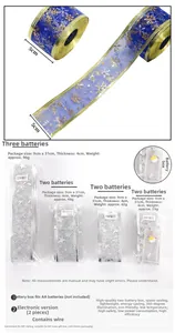 Detail of LED Christmas ribbon with blue snowflakes and battery box for DIY decor