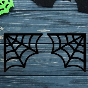 Pair of black spider web corner decorations for Halloween door frames and mirrors