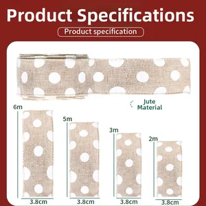 Ruban de jute à pois pour déco de Noël DIY avec détails des tailles et largeur 3.8cm