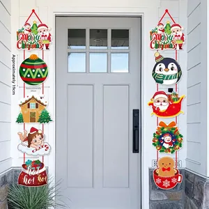 Vertikale Ansicht von Weihnachts-Türbannern mit Weihnachtsmann-, Pinguin- und Rentier-Motiven
