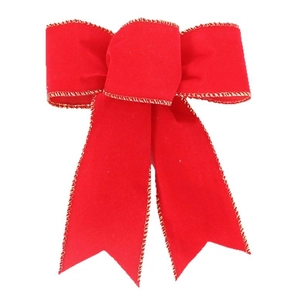 Red velvet Christmas bow with gold glitter edges for festive tree decoration