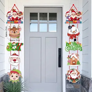 Cartoon Weihnachtsmann und Rentier Türhänger aus Papier als Weihnachtsdekoration