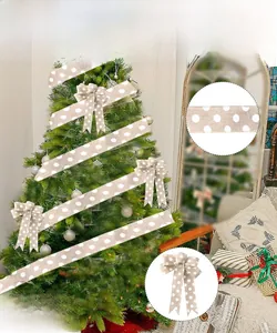 Ruban et nœuds en toile de jute à pois pour décoration de sapin de Noël rustique