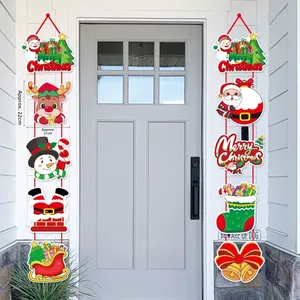 Vertikale Weihnachts-Türhänger mit Weihnachtsmann, Schneemann und Merry Christmas-Schild