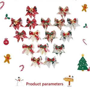 Christmas Imitation Linen Bowknot With Small Bell Merry Christmas Printed Fabric Bow For Christmas Tree Party Decoration