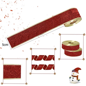 Red glitter ribbon with gold edges for Christmas tree decoration and DIY crafts