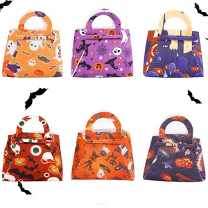 Set of 6 Halloween non-woven candy bags with pumpkin ghost and spider designs
