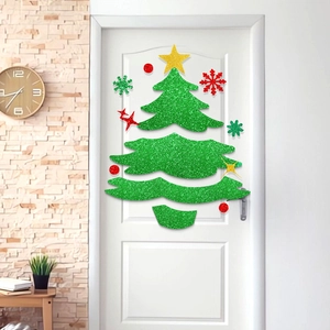 DIY non-woven Christmas tree door sticker with glitter stars and snowflakes decorations
