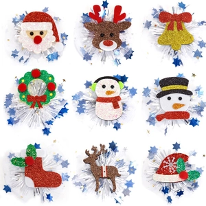 Detail of 9-piece Christmas hair clips set with glitter snowman elk and santa designs