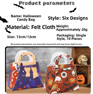 Detail view of felt Halloween candy bags with spooky ghosts and pumpkin decorations
