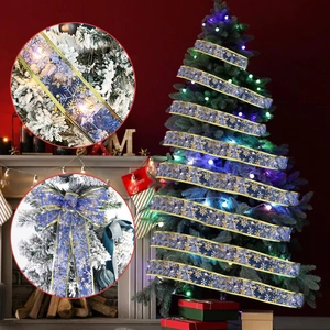 Christmas LED Ribbon Lights Double Layer Gauze Snowflake Star Pattern Glowing String Fairy Lights Tree Party Decor