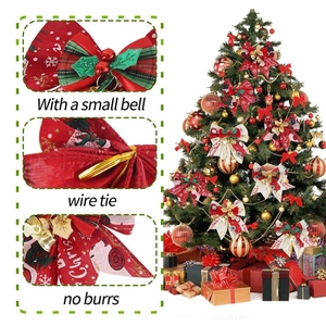 Christmas burlap bow ornaments with bells and wire ties for holiday wreaths and trees