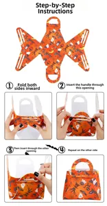 Detailed assembly steps for Halloween felt gift bag featuring ghost and pumpkin designs