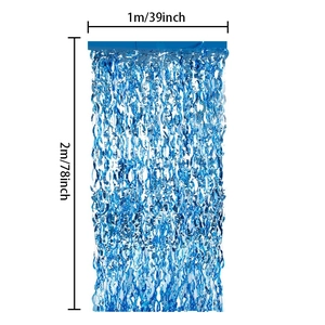 1x2m Light Blue Foil Fringe Curtain for party backdrop decoration with metallic finish