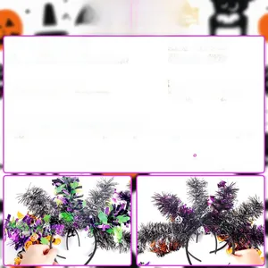 Detail view of colorful Halloween hair hoops featuring festive PET tinsel and pumpkin icons