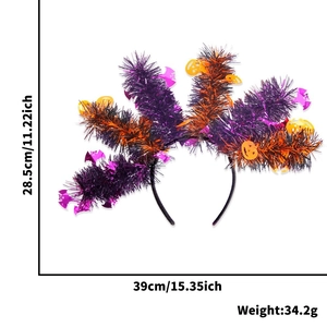 Halloween headband dimensions showing 39cm width and 28.5cm height with weight specs