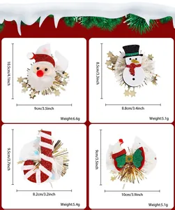 Size chart showing dimensions and weight of Santa, Snowman, and Elf Christmas hair clips