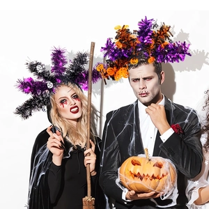 Halloween headband set featuring tinsel skull and pumpkin designs for party costumes