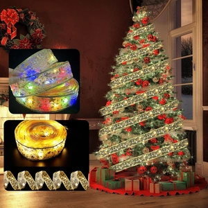 Nastro natalizio dorato a LED con stelle per decorazione festiva dell'albero