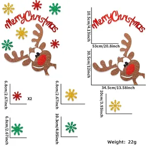 Christmas reindeer wall stickers with Merry Christmas text and colorful snowflakes set