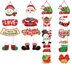 Cartoon Christmas door hangers with Santa and reindeer patterns for home decoration