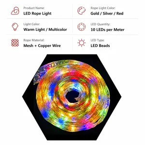 Nastro LED dorato con rete bronzata per decorazione albero di Natale con luce calda