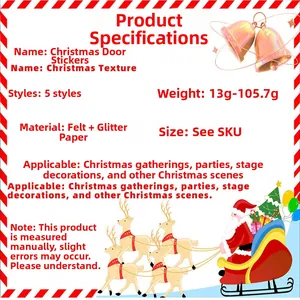 Detailed size and material specification chart for festive felt Christmas door stickers
