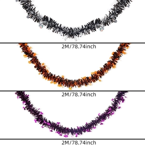 2M Halloween tinsel garland set with pumpkin, skull and bat hanging ornaments