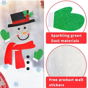 Detailed view of DIY Christmas snowman wall stickers set with sparkling green felt material