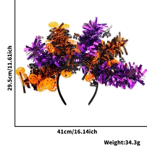 Detailed dimensions of Halloween pumpkin and ghost tinsel headband measuring 41x29.5 cm