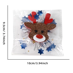 Detailed size view of Christmas reindeer hair clip measuring 10cm by 9.5cm