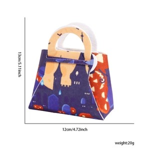 Detailed view of Halloween candy bag with size dimensions and pumpkin castle graphics