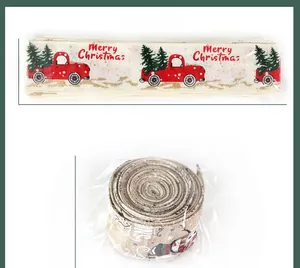 Detailed size specifications for 8cm wide Christmas ribbon with vintage truck pattern